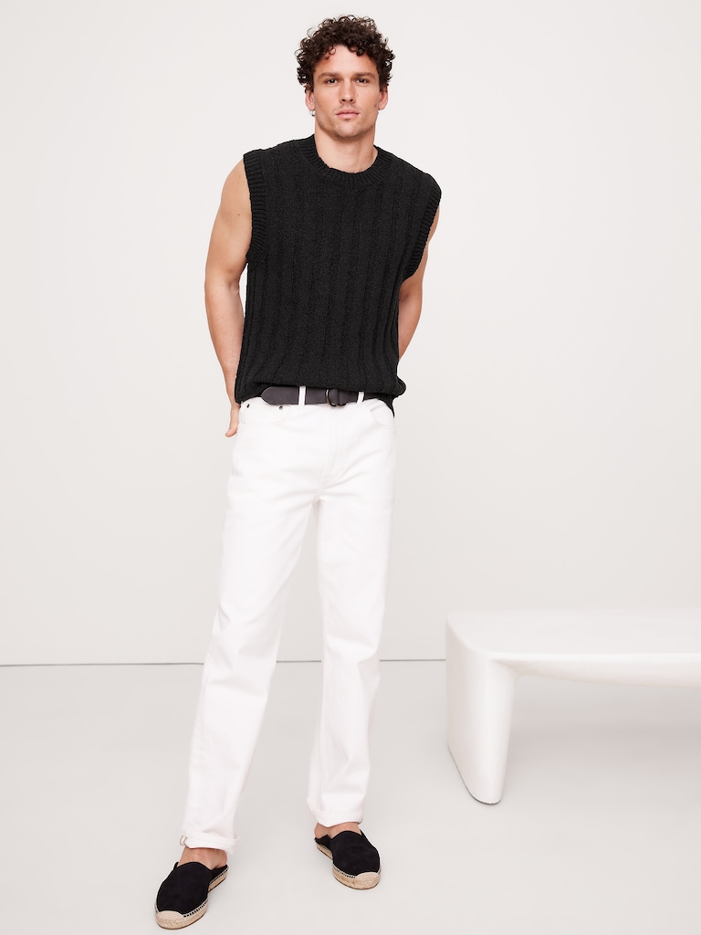 Cotton-Linen Blend Ribbed Sweater Vest