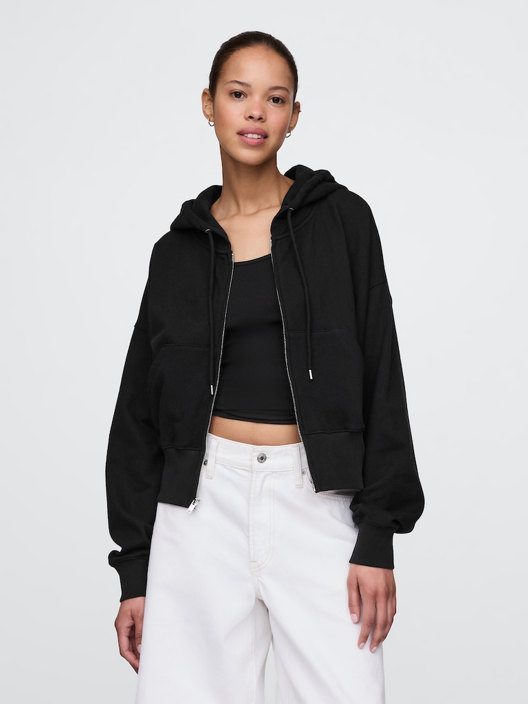 French Terry Oversized Zip Wedge Hoodie