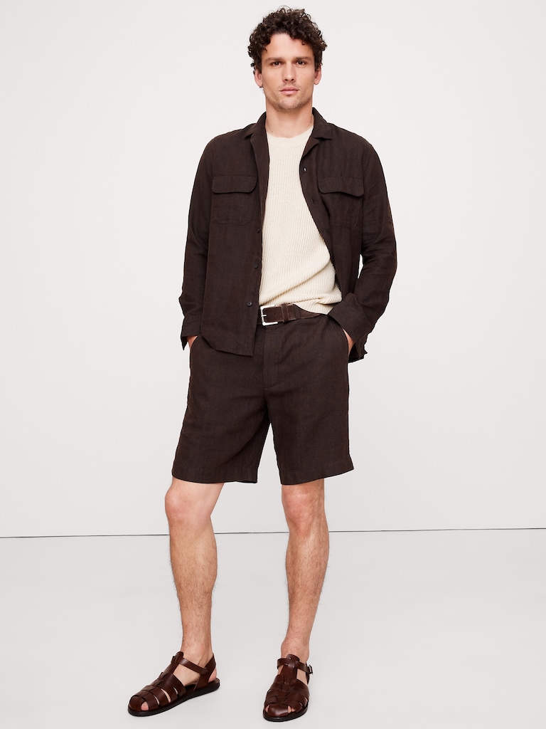 Ribbed Linen-Cotton Short-Sleeve Sweater