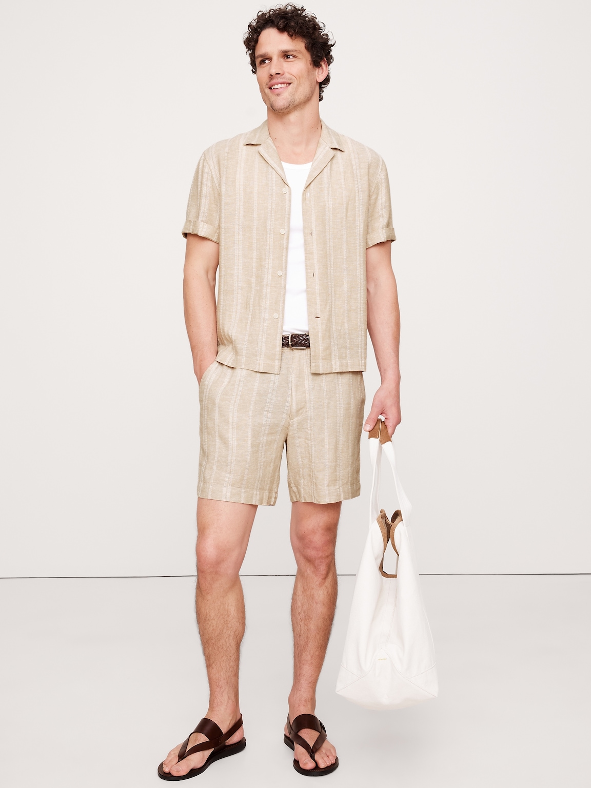 7" Stripe Linen-Viscose Pull-On Short