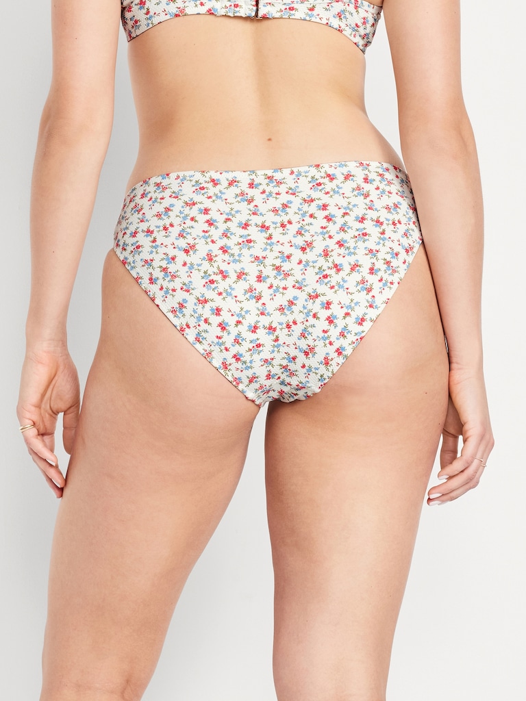 Mid-Rise Textured Bikini Swim Bottoms