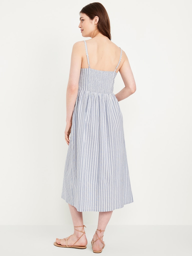 Fit & Flare Tie-Front Seersucker Midi Dress