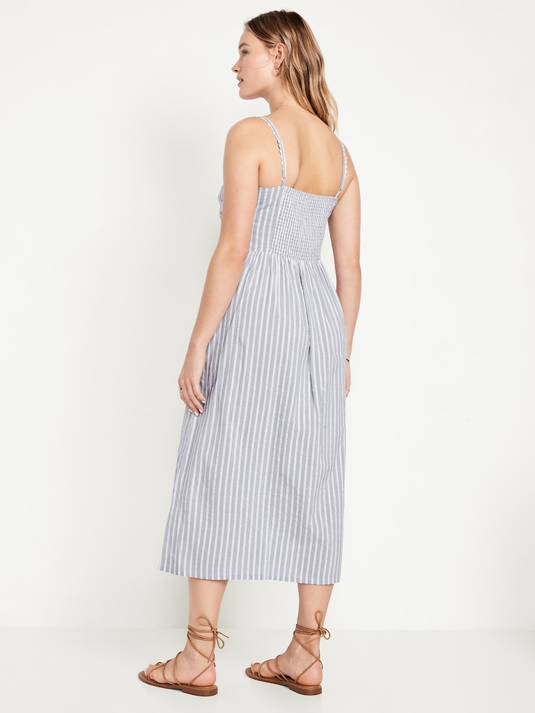 Fit & Flare Tie-Front Seersucker Midi Dress