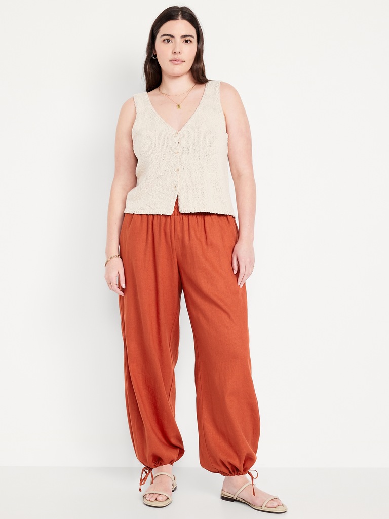 Mid-Rise Linen-Blend Harem Pants