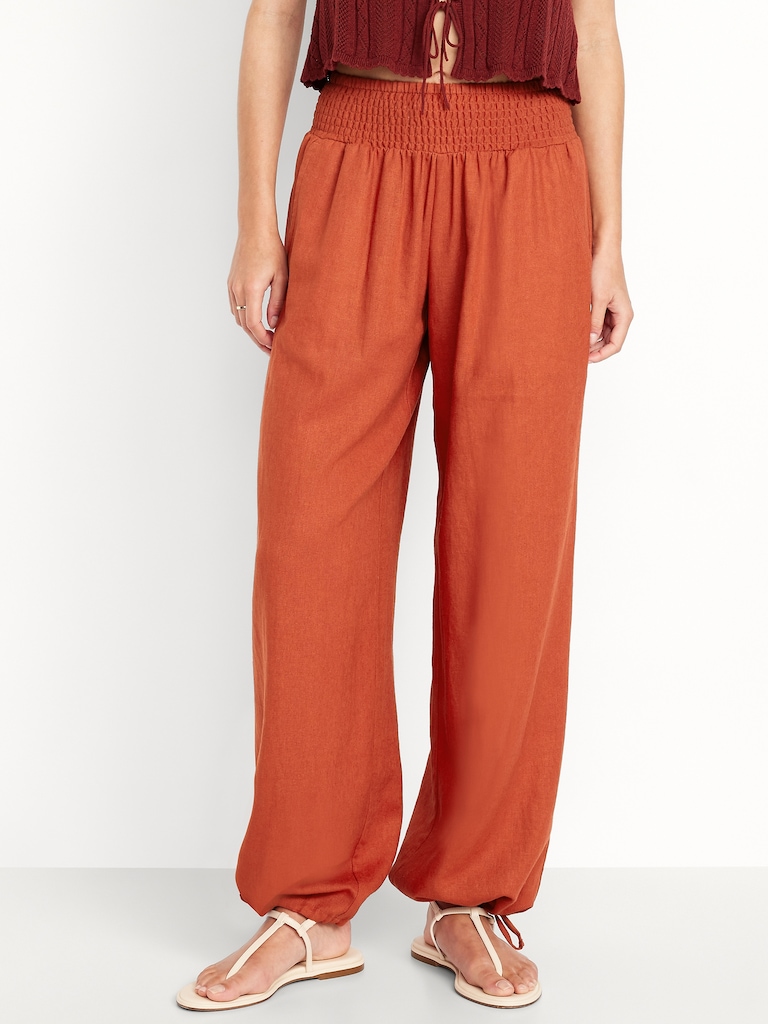 Mid-Rise Linen-Blend Harem Pants