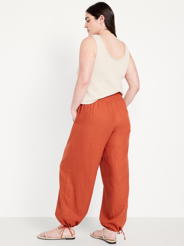 Mid-Rise Linen-Blend Harem Pants