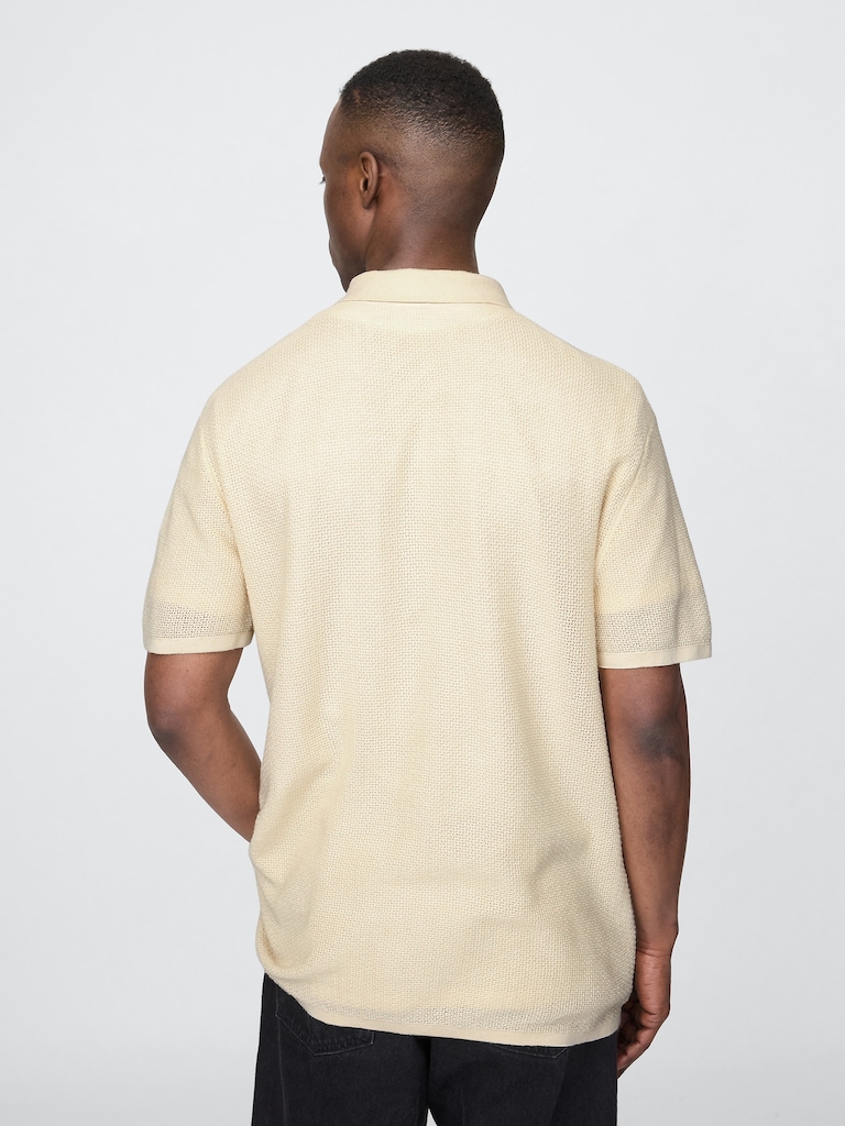 Textured Crochet Polo Sweater