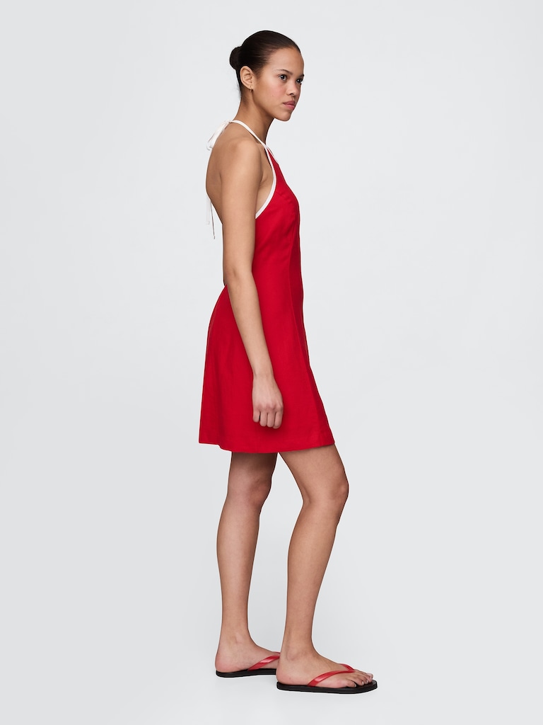 Linen-Blend Halter Mini Dress