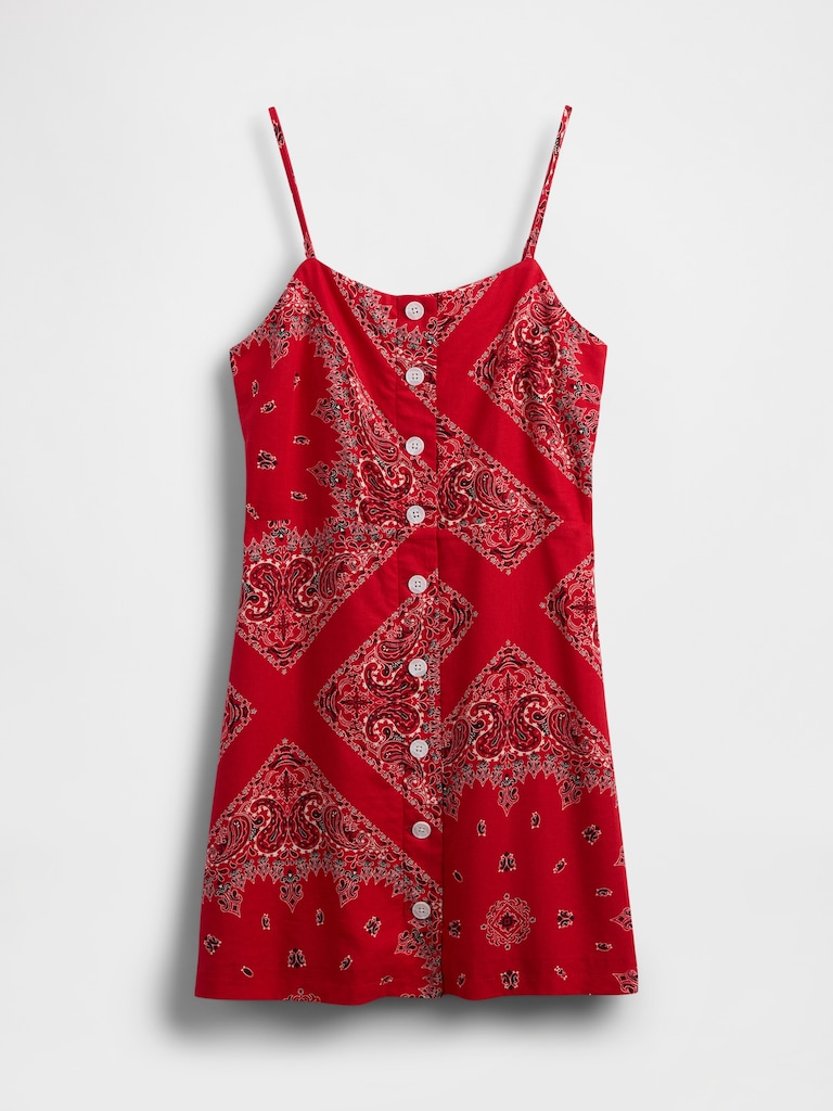 Linen-Blend Tie-Back Mini Dress