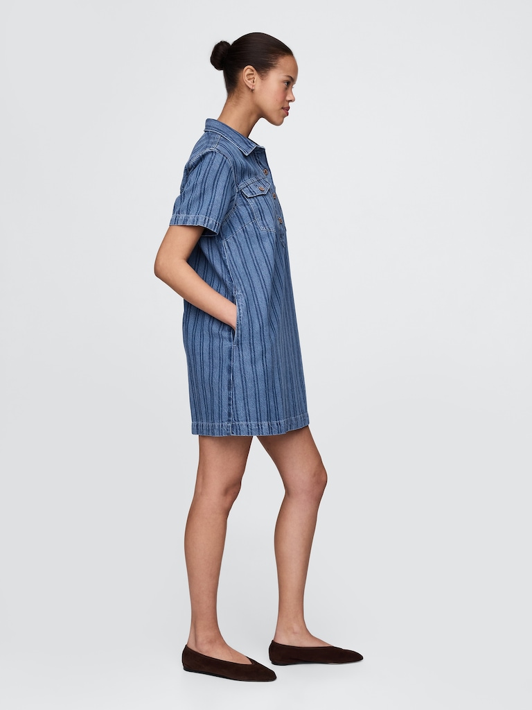 UltraSoft Denim Stripe Popover Mini Dress