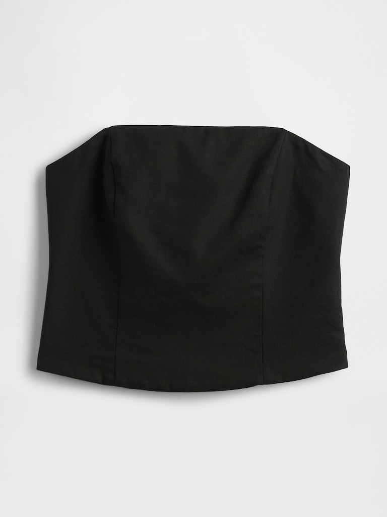 Linen-Blend Strapless Corset Crop Top