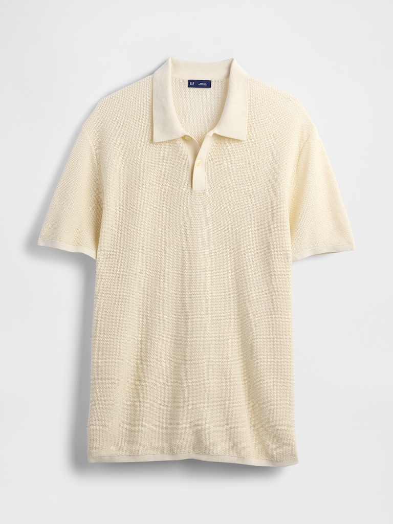 Textured Crochet Polo Sweater