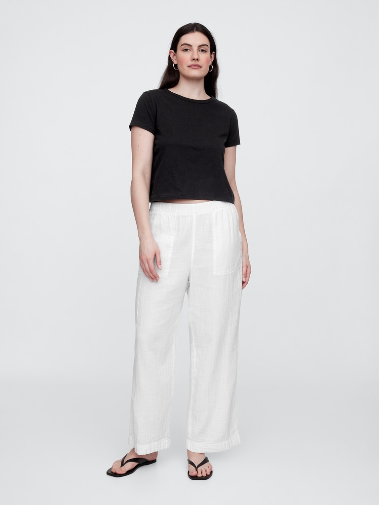 Mid Rise Gauze Pull-On Wide-Leg Pants