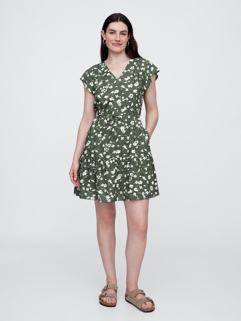 Flutter Sleeve Tie-Waist Mini Dress