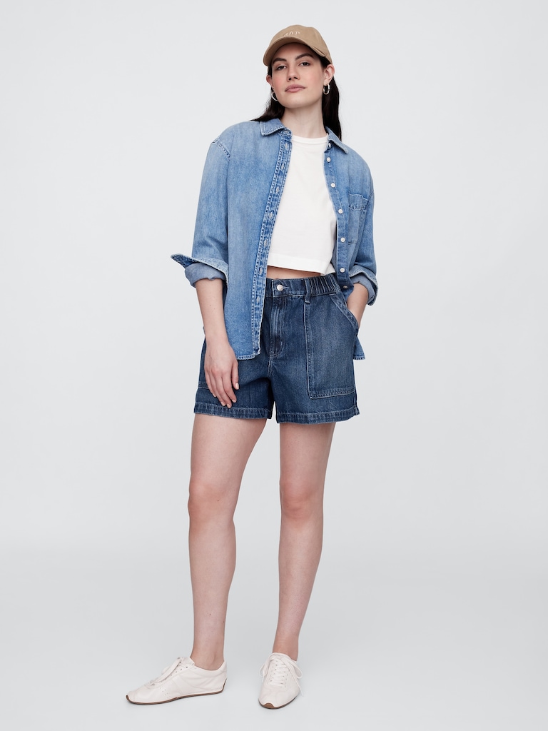 4" High Rise SuperSoft Denim Utility Shorts