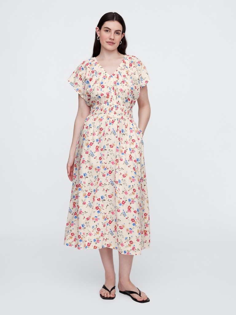 Smocked V-Neck Maxi Dress