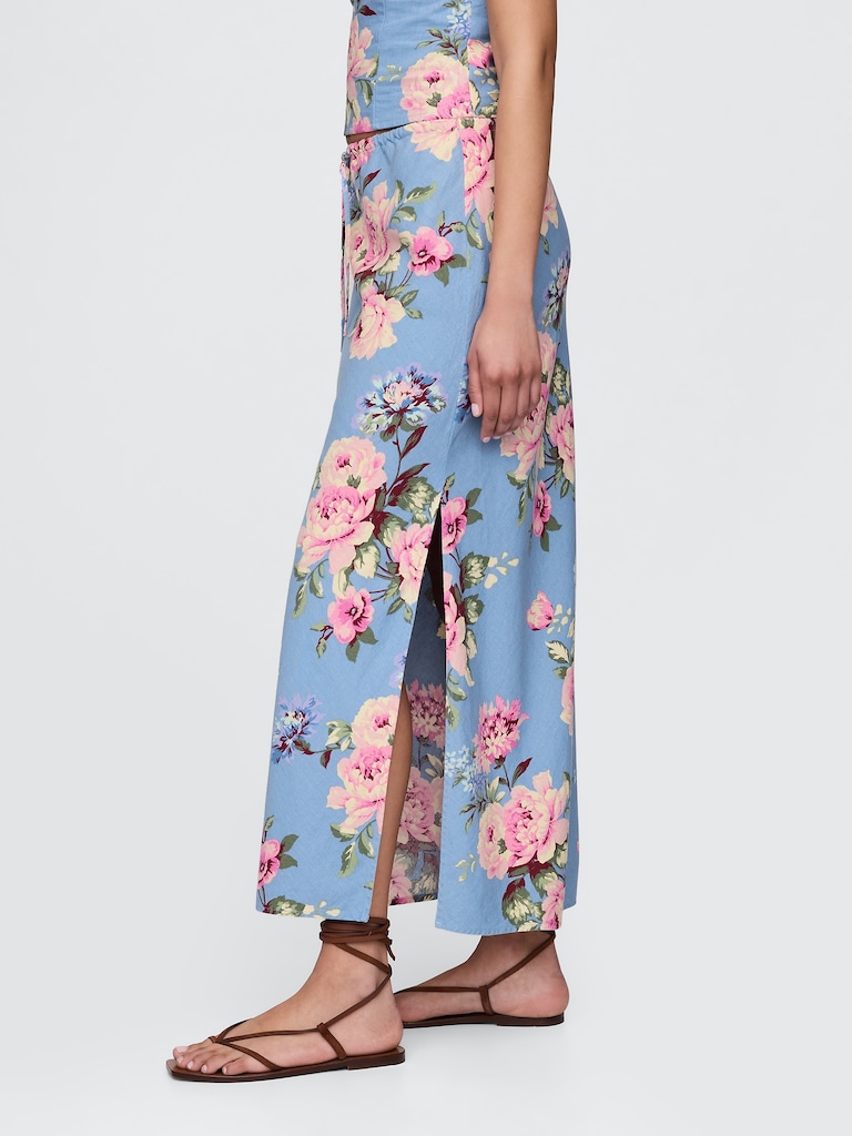 Linen-Blend Midi Skirt