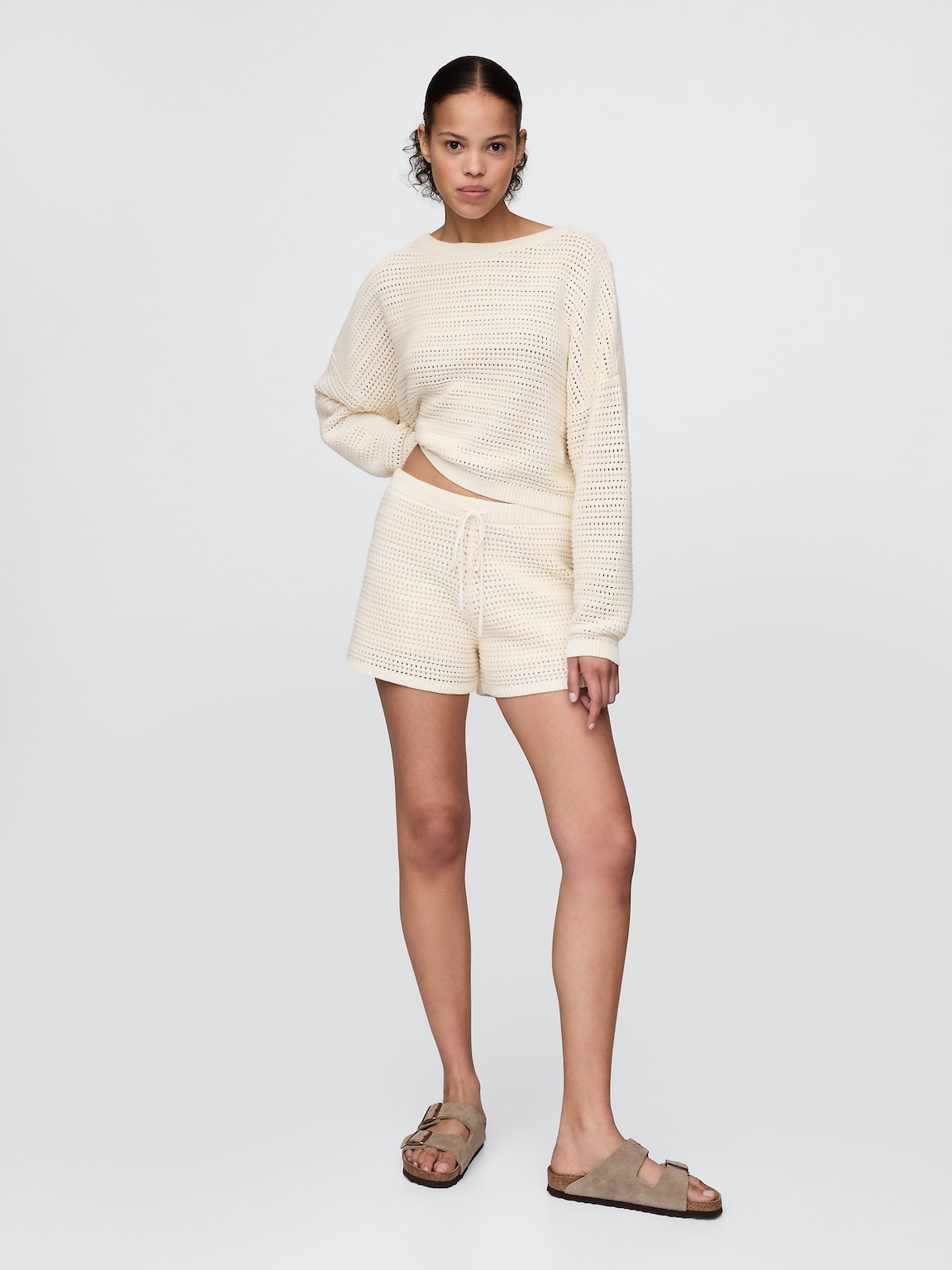 Crochet Boatneck Crop Sweater