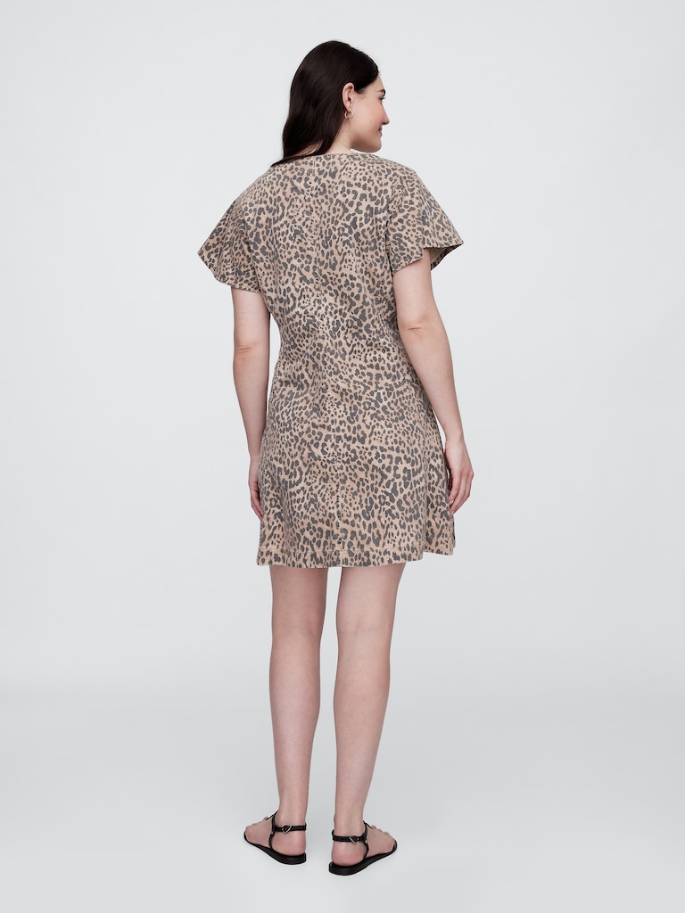 Denim Flutter Sleeve Button-Front Mini Dress