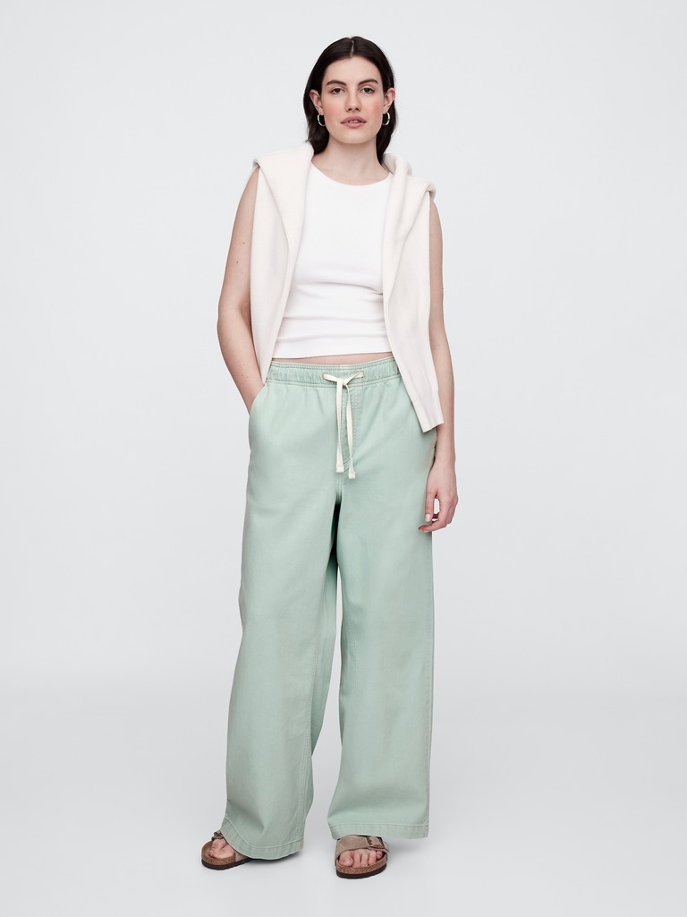 High Rise Pull-On Wide-Leg Utility Jeans