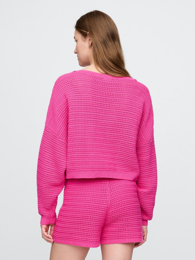 Crochet Boatneck Crop Sweater