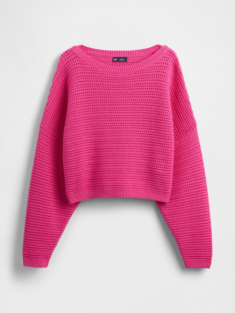 Crochet Boatneck Crop Sweater