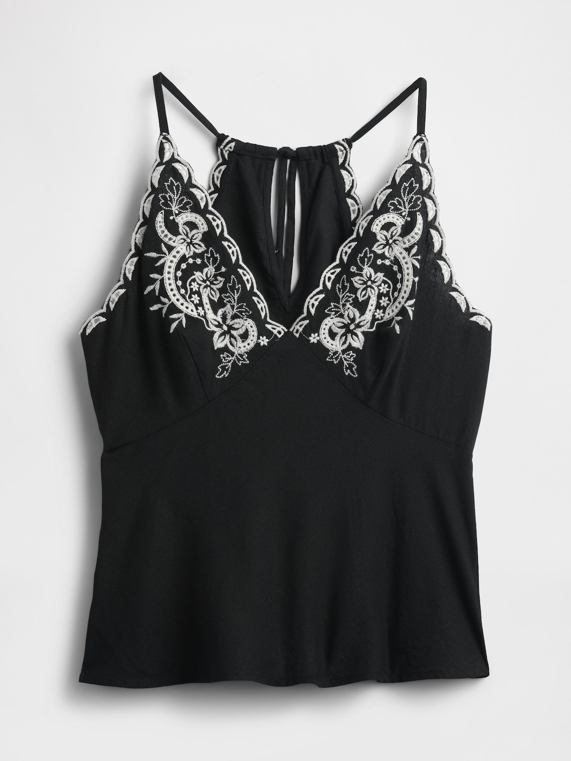 Linen-Blend Embroidered Halter Top