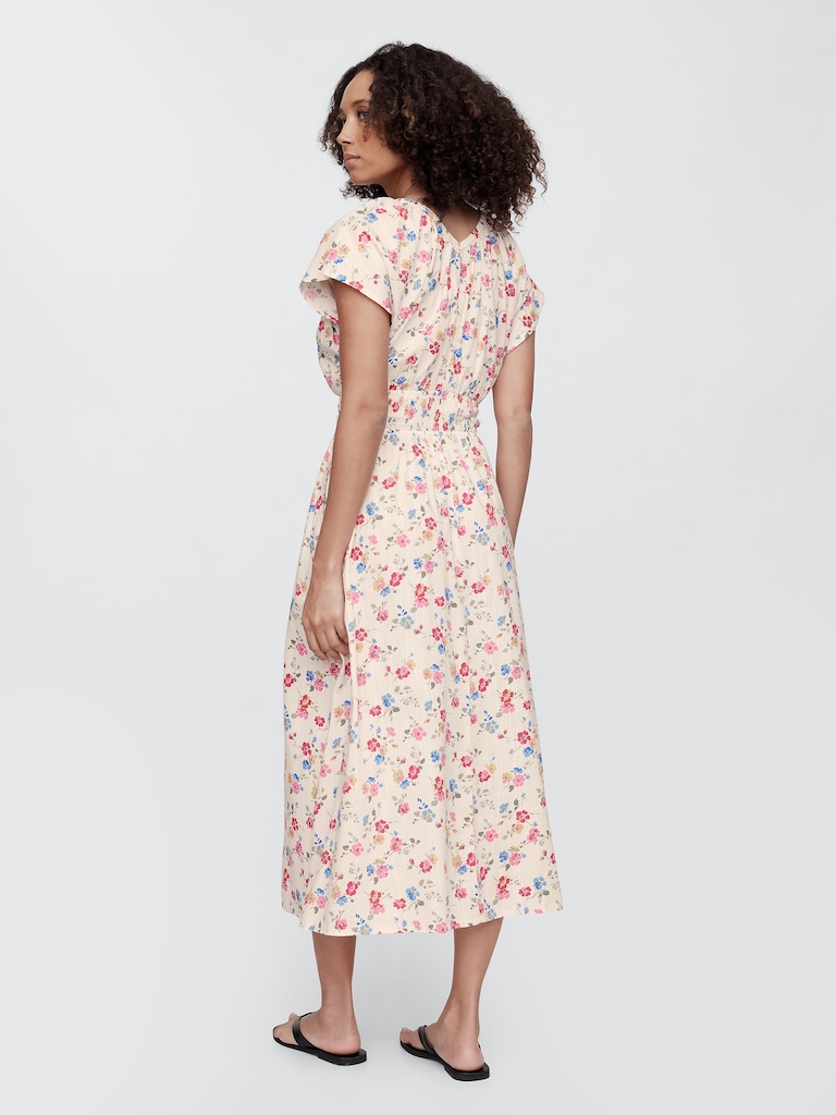 Smocked V-Neck Maxi Dress