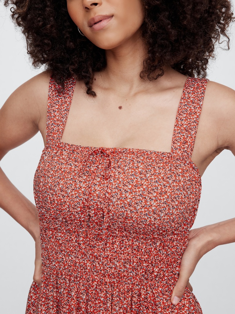 Smocked Tie-Front Mini Dress