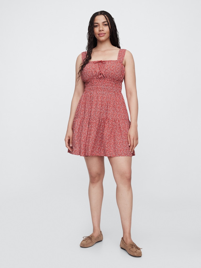 Smocked Tie-Front Mini Dress