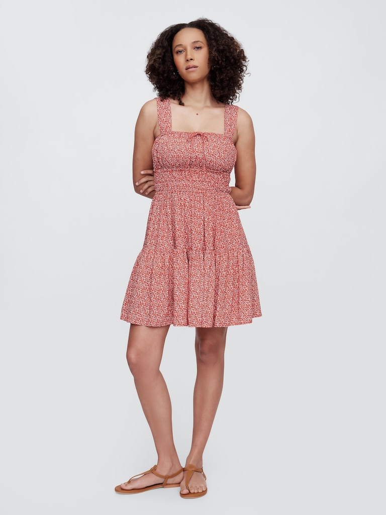 Smocked Tie-Front Mini Dress