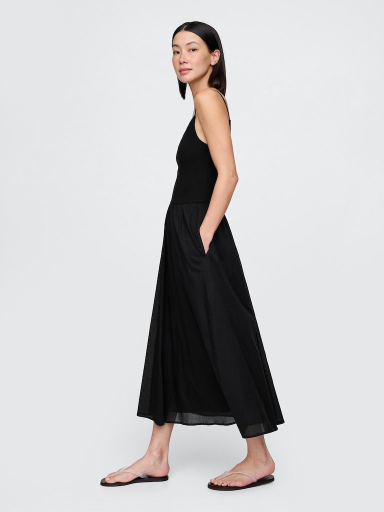 Compact Jersey Mixed Media Maxi Dress