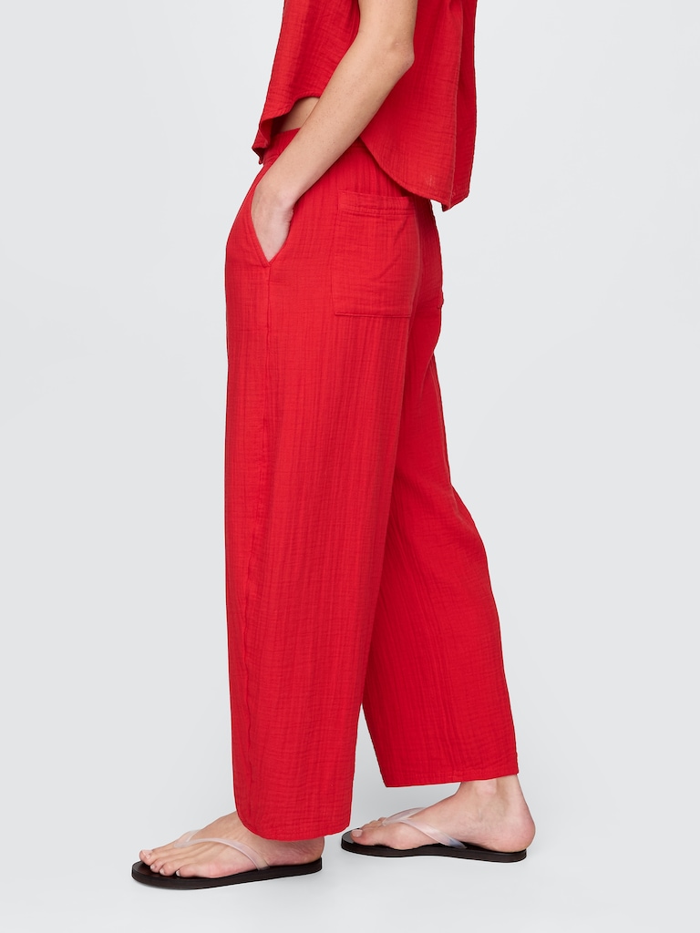 Cotton Gauze Easy Barrel Pants