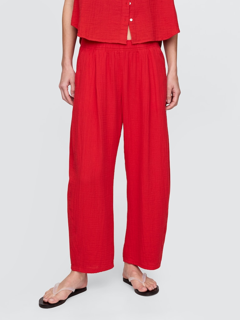 Cotton Gauze Easy Barrel Pants