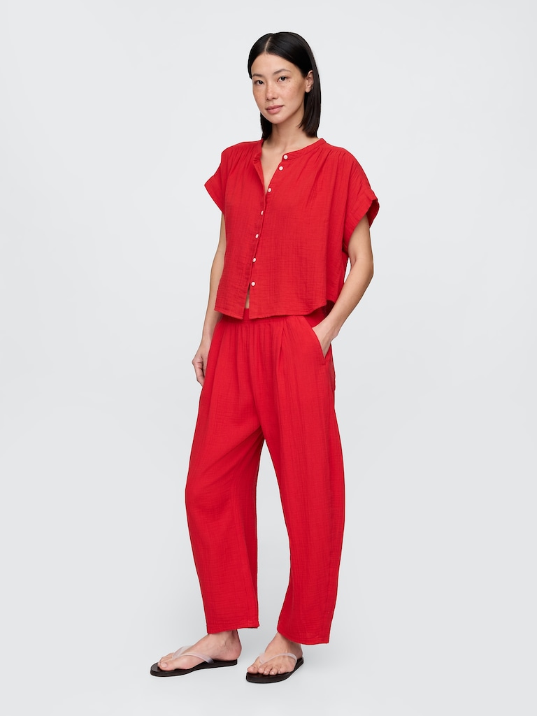 Cotton Gauze Easy Barrel Pants