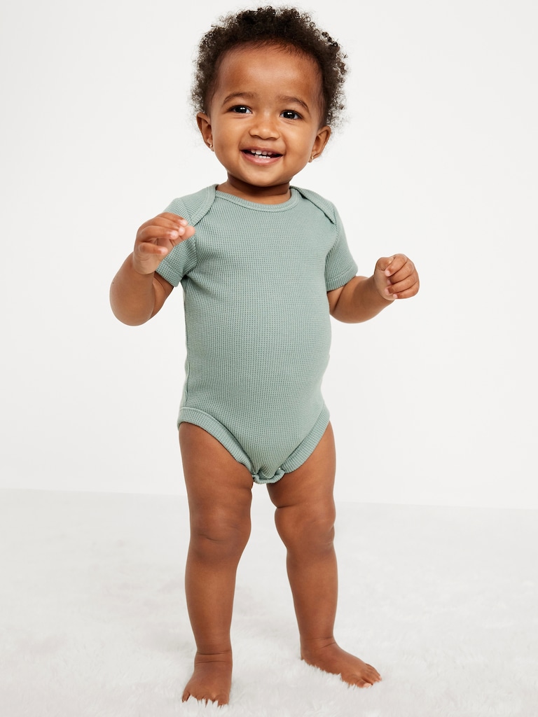Unisex Short-Sleeve Waffle-Knit Bodysuit for Baby