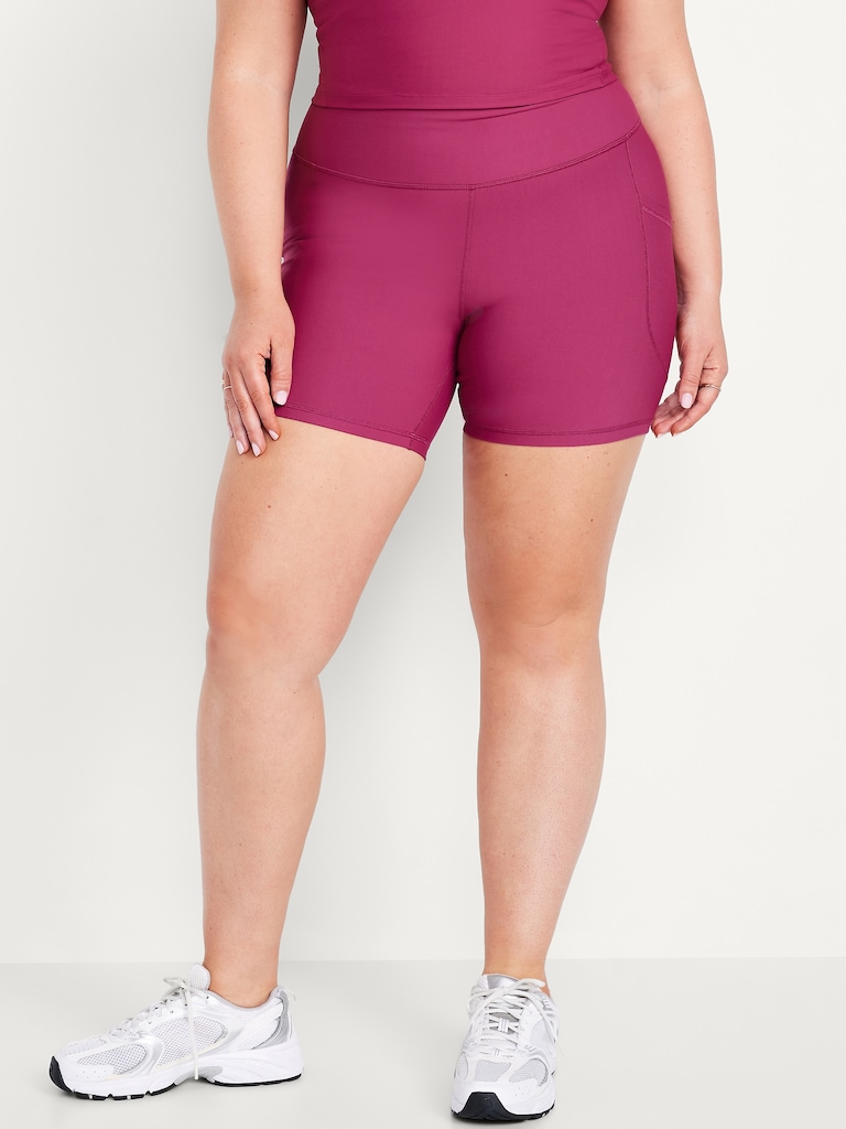High-Waisted PowerSoft Pocket Biker Shorts -- 6-inch inseam