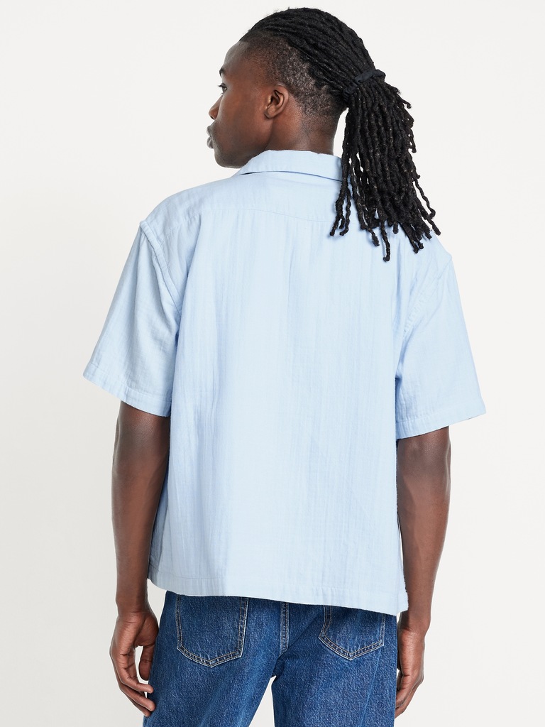 Short-Sleeve Cropped Heavyweight Camp Shirt