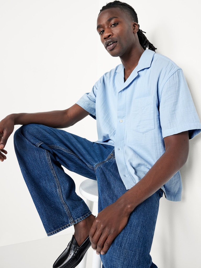 Short-Sleeve Cropped Heavyweight Camp Shirt