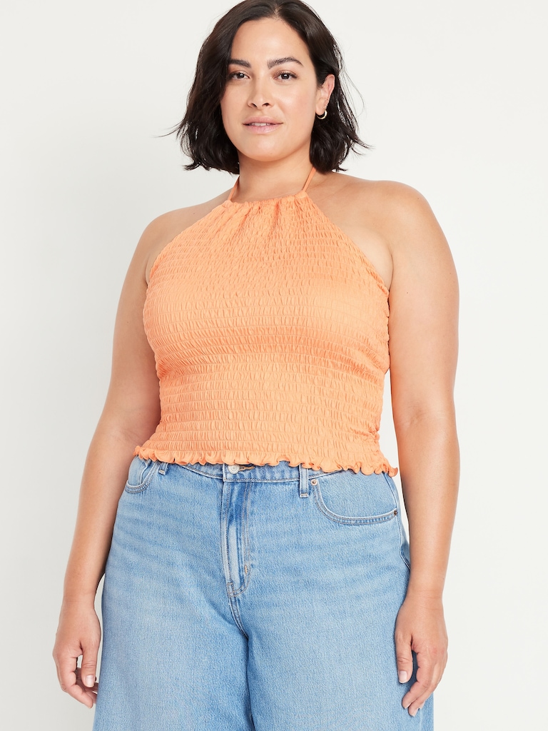 Sleeveless Smocked Crop Top