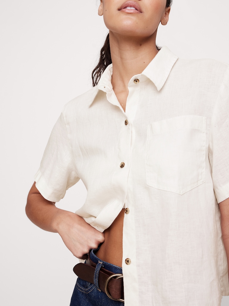 Boxy Linen Short-Sleeve Shirt