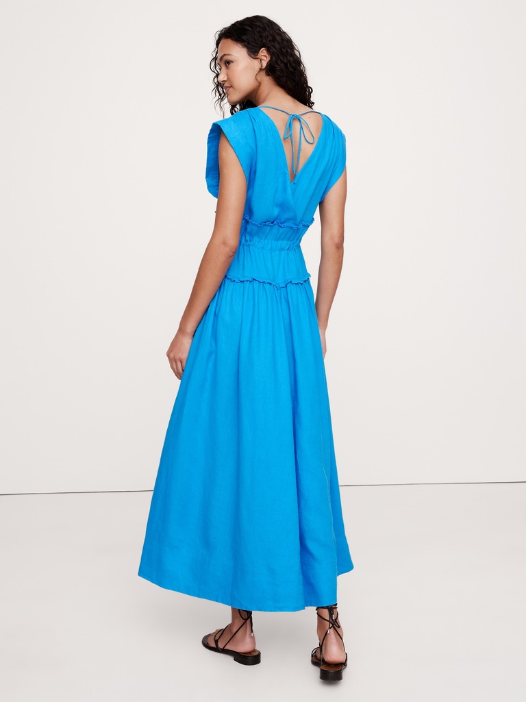Linen Cinch-Waist Maxi Dress