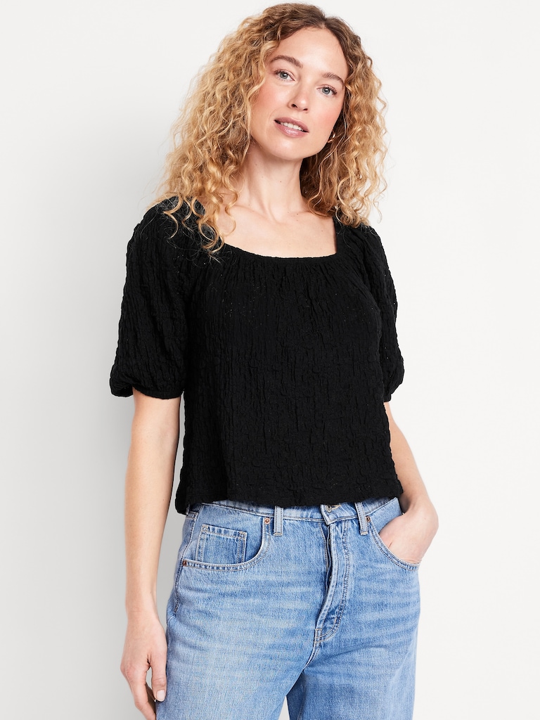 Puff-Sleeve Lace Top