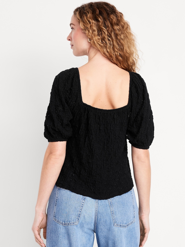 Puff-Sleeve Lace Top