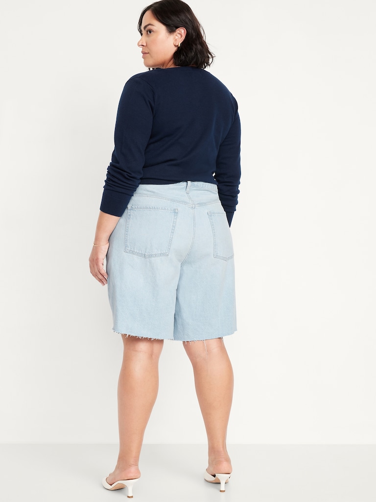 Mid-Rise Baggy Cut-Off Jean Bermuda Shorts -- 9-inch inseam