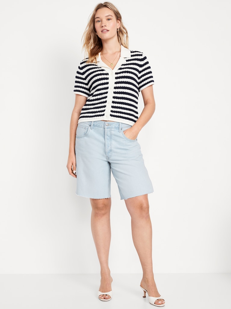 Mid-Rise Baggy Cut-Off Jean Bermuda Shorts -- 9-inch inseam