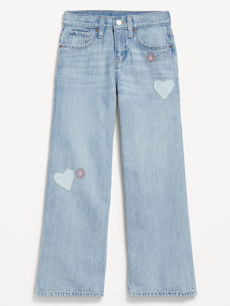 Super Baggy Wide-Leg Embroidered Jeans for Girls
