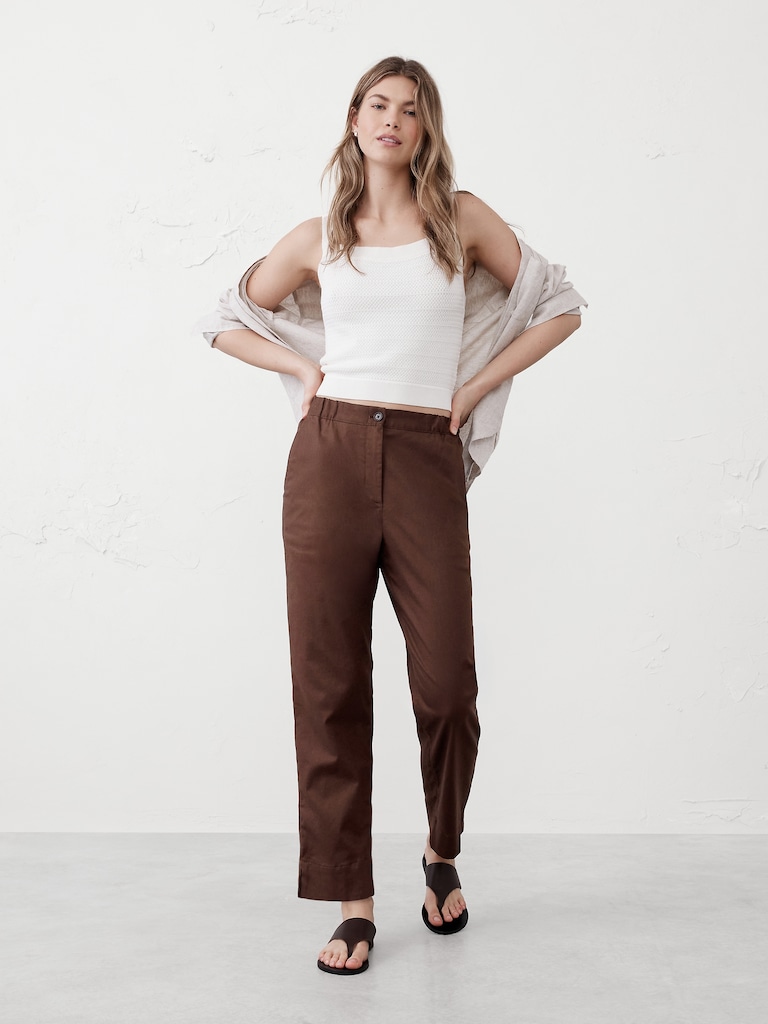Tapered Linen-Blend Pull-On Pant