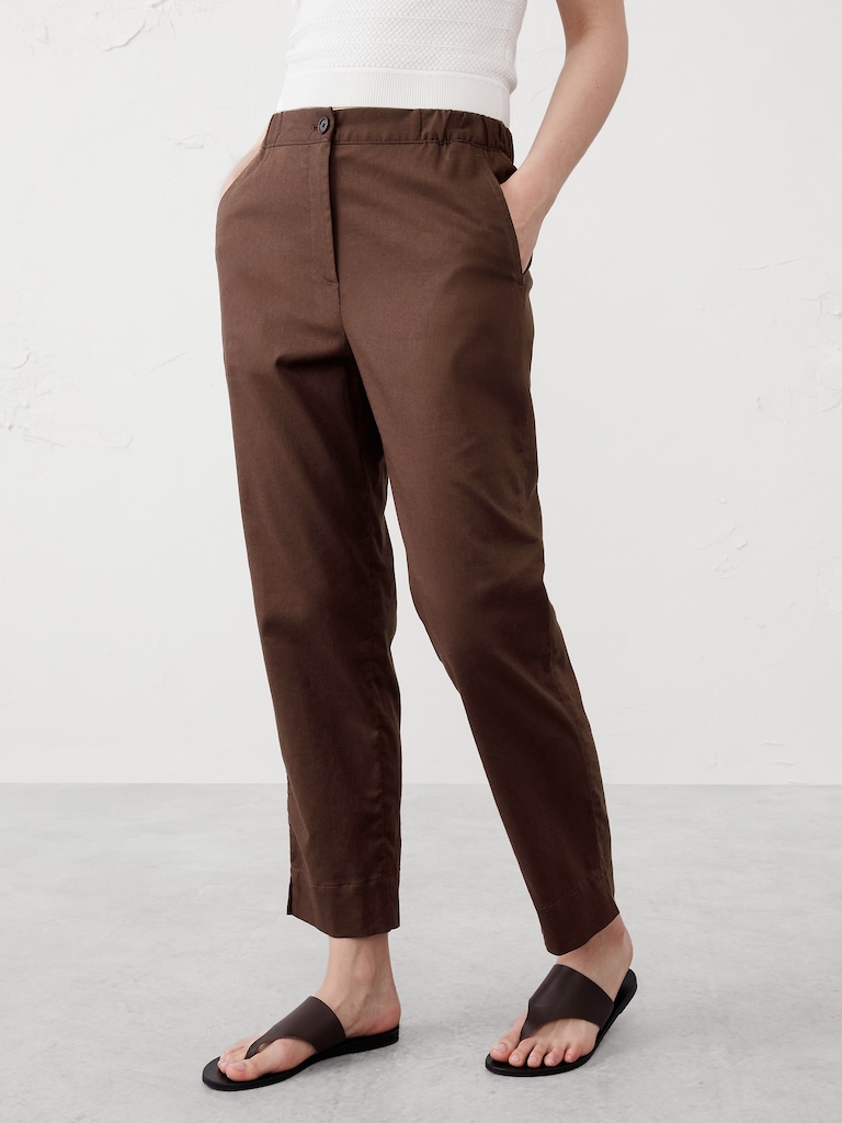Tapered Linen-Blend Pull-On Pant