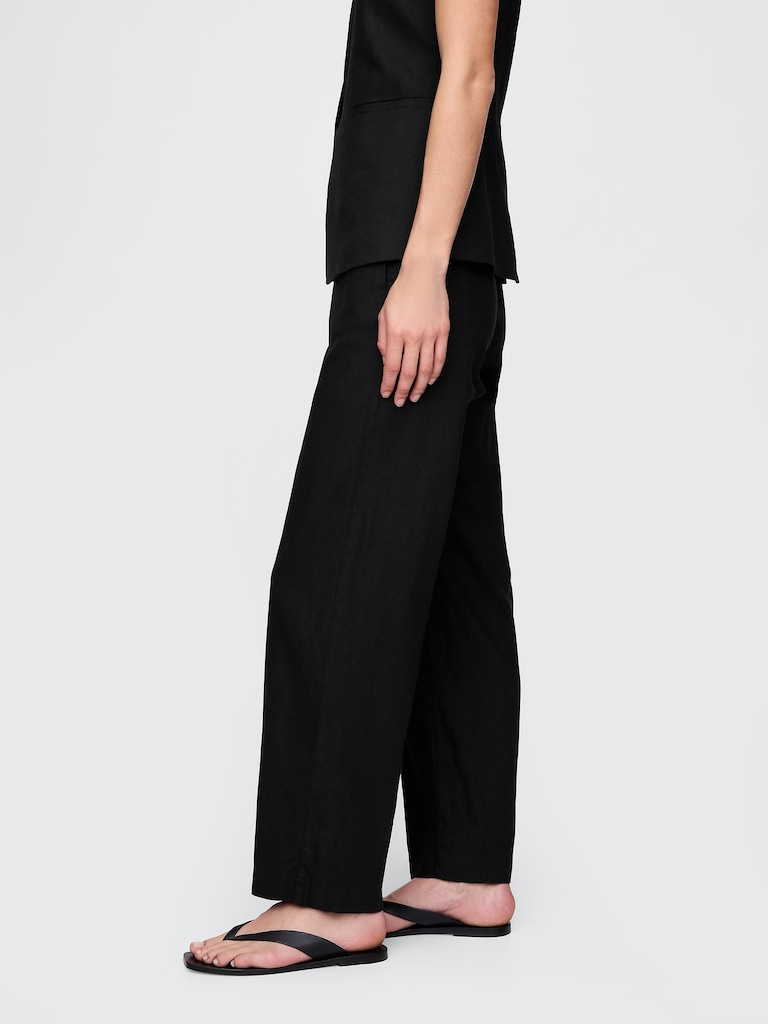Linen-Blend Relaxed Straight Ankle Pants